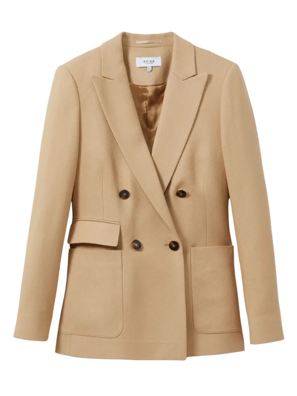 Reiss Larsson Double Breasted Blazer Women’s Size 8 Camel Twill Wool Tailored